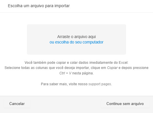 Opções de importar tarefas Opções de importar tarefas